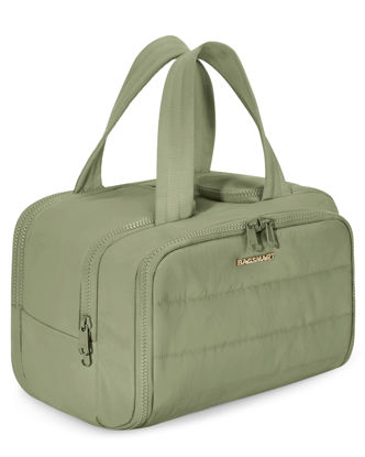Picture of BAGSMART Travel Toiletry Bag, Lightweight Large Wide-open Travel Bag for Women, Puffy Cosmetic Makeup Bag Organizer with Handle for Accessories,Essentials, Toiletries, Green