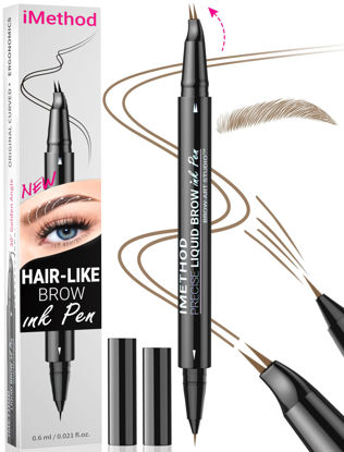 Picture of iMethod Curved Eyebrow Pen - Eyebrow Pencil, Brow Pencil 2-in-1 Dual-Ended Microblading Eyebrow Pen with Micro-Fork-Tip and Precise Brush-Tip Create Natural Hair-Like Brows, Last All-Day, Blonde