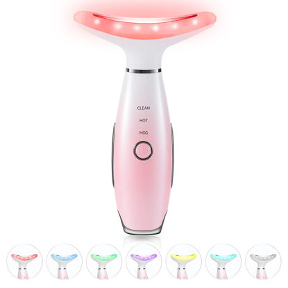 Picture of ELISHINE 7 Color Neck Face Massager - Facial Massager Tool for Skin Care at Home, Vibrating Face Massager with Thermals, Pink