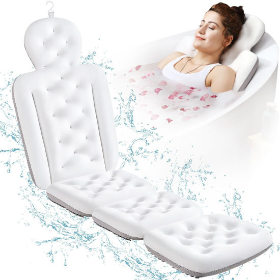 Picture of Full Body Bath Pillow for Bathtub, Thick Bathtub Cushion with Laundry Bag, Luxury Tub Pillow for Bath for Headrest Neck and Back Support White 60" x 16"