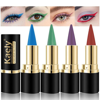 Picture of Kaely 4Pcs Light Blue Green Purple Red Gel Eyeliner Pencil,Cream Waterproof Smudge Proof Eye Liner,Halloween Makeup,Eye Black Face Paint Lipstick Crayon,Color Colorful Eyeliner Eyeshadow Stick
