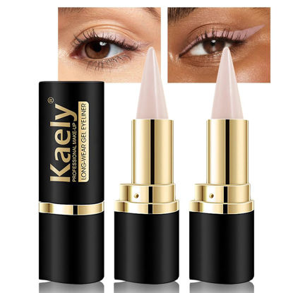 Picture of Kaely 2Pcs Dark Nude Gel Eyeliner Pencil, Natural Cream Eye Liner Waterproof Smudge Proof, Matte Waterline Eyeliner Eyeshadow Stick, Brighten Eye Makeup, Vegan & Cruelty-Free