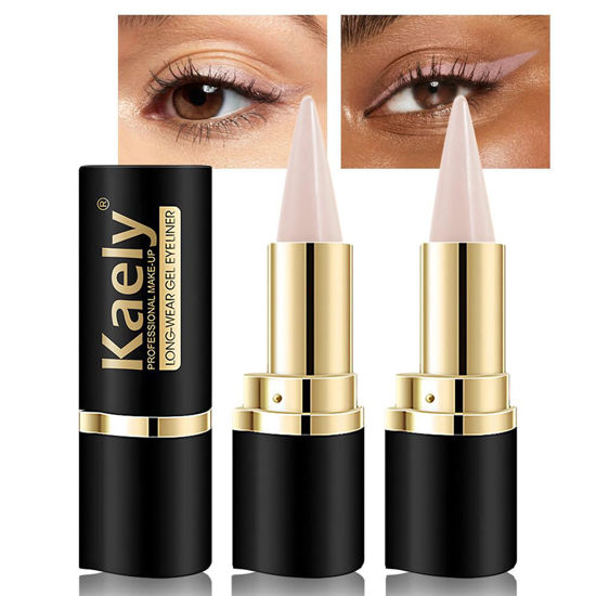 Picture of Kaely 2Pcs Dark Nude Gel Eyeliner Pencil, Natural Cream Eye Liner Waterproof Smudge Proof, Matte Waterline Eyeliner Eyeshadow Stick, Brighten Eye Makeup, Vegan & Cruelty-Free