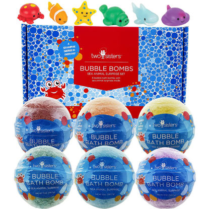 Picture of Sea Animal Bath Bombs for Kids with Surprise Toys Inside (6 Pack) - Bubble Bomb Stocking for Girls and Boys, Gentle and Safe Ingredients, USA Made, Ideal Gift for Children & Teens by Two Sisters