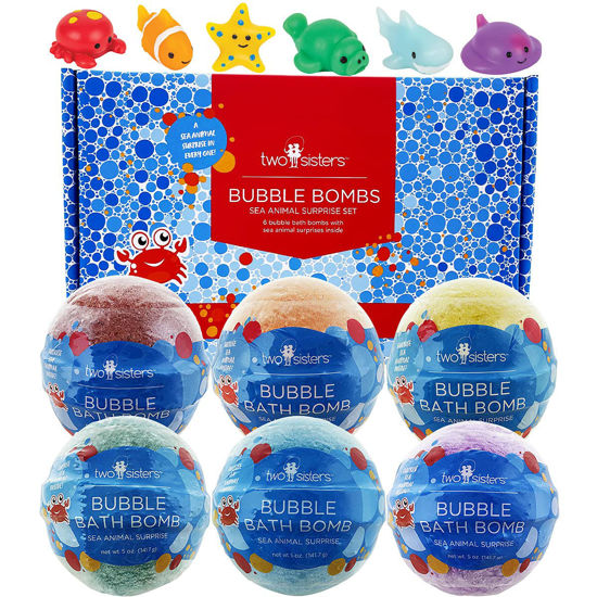 Picture of Sea Animal Bath Bombs for Kids with Surprise Toys Inside (6 Pack) - Bubble Bomb Stocking for Girls and Boys, Gentle and Safe Ingredients, USA Made, Ideal Gift for Children & Teens by Two Sisters