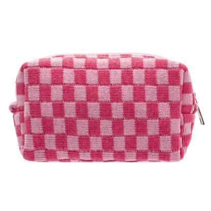 Picture of PAZIMIIK Checkered Makeup Bag for Purse Portable Zipper Make Up Pouch Small Cosmetic Case for Travel Accessories (Hotpink)