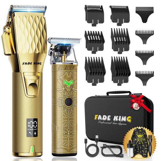 Picture of FADEKING® Professional Hair Clippers for Men - Cordless Hair Clippers, LCD Display Barber Clippers for Hair Cutting & Mens Grooming with Travel Case (Gold+Bronze)