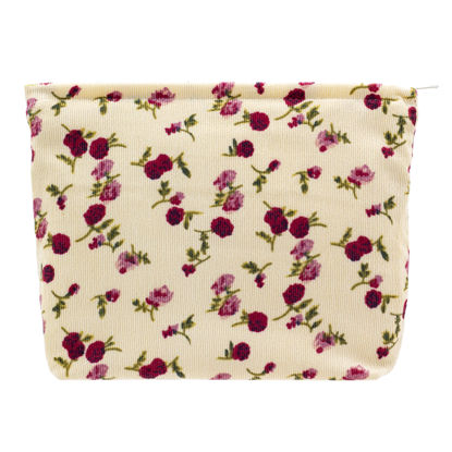 Picture of PAZIMIIK Makeup Bag Large Zipper Corduroy Make Up Pouch for Purse Travel Canvas Cosmetic Organizer for Women Brush Storage,Vintage Rose Beige