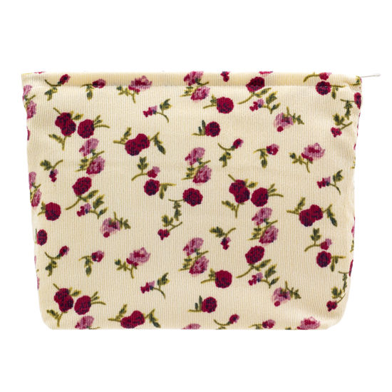 Picture of PAZIMIIK Makeup Bag Large Zipper Corduroy Make Up Pouch for Purse Travel Canvas Cosmetic Organizer for Women Brush Storage,Vintage Rose Beige