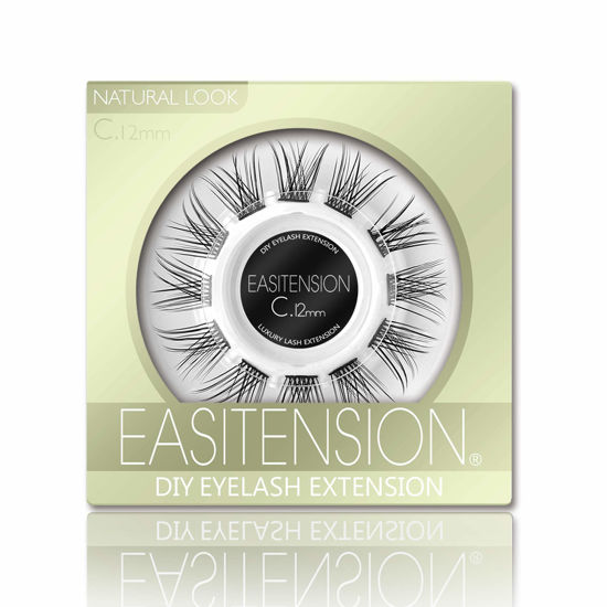 Picture of DIY Eyelash Extension, Glue Bonded Band Individual Lash 12 Clusters Natural Lashes Set, Home Eyelash Extension, C curl Lashes Pack (12MM-Natural)