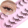Picture of Manga Lashes Fox Eye False Eyelashes Natural Look Faux Mink Lashes Wispy Clear Band Spiky Cat Eye Strip Eyelashes Pack, 7 Pairs