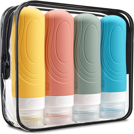 Picture of GLAMFIELDS TSA Approved Travel Bottles for Toiletries, 3oz Size Leak Proof Silicone Containers for Shampoo, Conditioner,Easy to Squeeze and Portable, Essentials for Traveling (4 Pack) Yellow