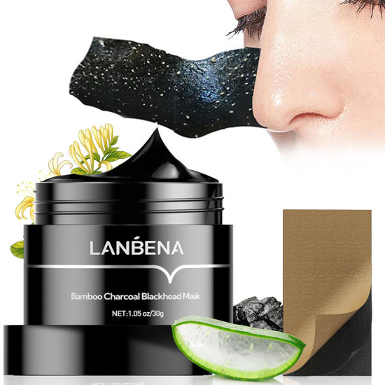 Picture of LANBENA Upgraded 2.0 Bamboo Charcoal Blackhead Remover Mask, 60 pcs Nose Strips, Peel off Face Mask Pore Whiteheads Cleanser Strawberry Nose Purifying, Deep Cleansing for All Skin Types, 30g/1.05oz