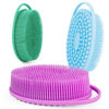 Picture of Soft Silicone Body Scrubber 3 PCS Silicone Body Shower, Silicone Loofah 2 in 4 Bath and Shampoo Brush, Body Scrubber Shower Cleaning Exfoliating Use for Sensitive Skin, Lather Well, Blue,Green,Purple