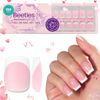 Picture of Beetles French Tip Press On Nails: Valentines Day Gifts for Her 150 Pcs Pink Short Square Press On Nails 4 in 1 Nail Tips, Pre-Applied Primer & Base Coat, No File Need DIY Manicure for Nail Extension