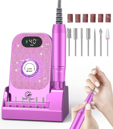 Picture of Portable Nail Drill Electric File: Professional Nail E File Machine 40000RPM for Acrylic Nails Remove Nail Gel Polish Manicure, Rechargeable Cordless Diamond Nail Drill with Bits & Base for Salon Home