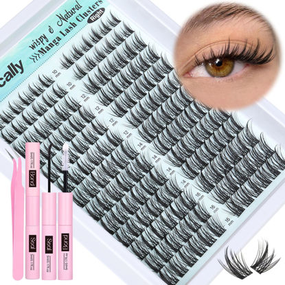 Picture of Cluster Lashes Kit Natural Look Cluster Eyelash Extension Kit Wispy Eyelash Clusters Kit Spiky DIY Lash Extension Kit CD Curl 10-16MM Manga Individual Lashes Kit by Newcally