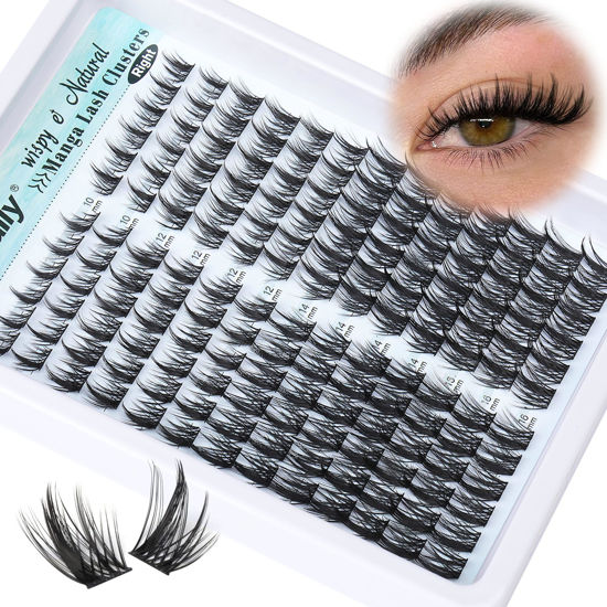 Picture of Wispy Lash Clusters Natural DIY Lash Extension Manga Spiky Cluster Eyelash Extension CD Curl Eyelash Clusters 10-16MM Individual Lashes Cat Eye Look by Newcally