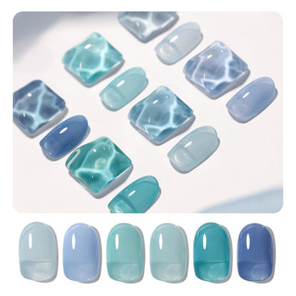Picture of GAOY Jelly Blue Gel Nail Polish Set, 6 Transparent Colors, Soak Off UV Light Cure Gel Polish for Salon and Nail Art DIY at Home, Blue Tears