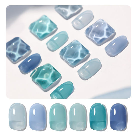 Picture of GAOY Jelly Blue Gel Nail Polish Set, 6 Transparent Colors, Soak Off UV Light Cure Gel Polish for Salon and Nail Art DIY at Home, Blue Tears