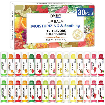 Picture of DMSKY 30 Pack Lip Balm, Natural Lip Balm Bulk with Vitamin E and Coconut Oil, Moisturizing Lip Balm for Chapped Lips, Bulk Lip Balm for Women-15 Flavors