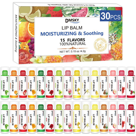 Picture of DMSKY 30 Pack Lip Balm, Natural Lip Balm Bulk with Vitamin E and Coconut Oil, Moisturizing Lip Balm for Chapped Lips, Bulk Lip Balm for Women-15 Flavors