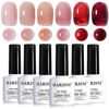 Picture of RARJSM Nude Jelly Gel Nail Polish Set 6pcs Clear Crytal Glass Pale Gray Pink Cherry Red Series Transparent Sheer Amber Milky Gel Varnish LED UV Curing Requires Soak off French Manicure Home Salon
