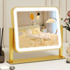 Picture of ROLOVE Gold Vanity Mirror with Lights, 14"×12" LED Makeup Mirror, Lighted Makeup Mirror with Lights, Smart Touch Control 3 Colors Dimmable, Lighted Up Mirror for Makeup Desk, 360° Rotation