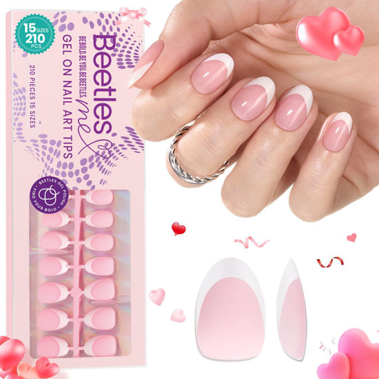 Picture of Beetles Extra Short Press On Nails: 210 Pieces Pink Ultra-Short Almond Gel Nail Tips with Pre-Applied Primer & Base Coat, No Filing Needed, DIY Manicure Valentine's Day Gift for Women