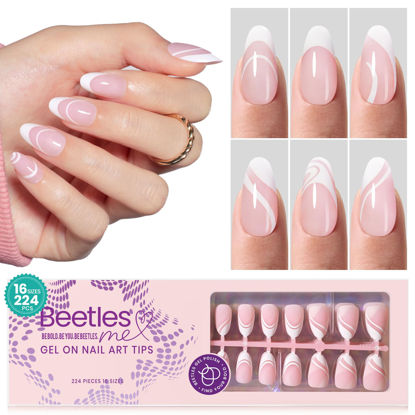 Picture of Beetles French Tip Press On Nails 224 Pcs Short Almond Pink Press On Nails 4 in 1 Gel Nail Tips Pre-Applied Primer and Base Coat, No File Need DIY Manicure Easy False Nail Tips for Nail Extension