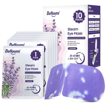 Picture of BeHoomi Steam Eye Mask, 10 Packs Heated Eye Mask, Self Heating Disposable SPA Warm Compress for Eyes Sleep Mask, Travel Essentials & Relaxation Gifts, Stocking Stuffers (Lavender Scent)