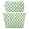 Picture of SOIDRAM 2 Pcs Checkered Makeup Bag Large Cosmetic Bag Toiletry Bag Makeup Pouch Travel Bag Organizer Cute Makeup Brushes Aesthetic Accessories Storage Bag for Women Green