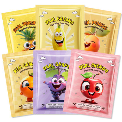 Picture of Kaely 6 Pack Fruit Face Masks for Kids, Spa Party Facial Mask Skincare Set, Sheet Masks Skin Care, Moisturize Brighten Soothe for All Skin Types, Christmas Birthday Gifts for Women Men Girls, 01