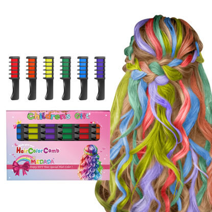 Picture of New Hair Chalk Comb Temporary DIY Hair Color for girls kids age 4 5 6 7 8 9 10 Washable Hair Chalk for Christmas, Birthday Cosplay (Red,Orange,Yellow,Green,Blue,Purple)