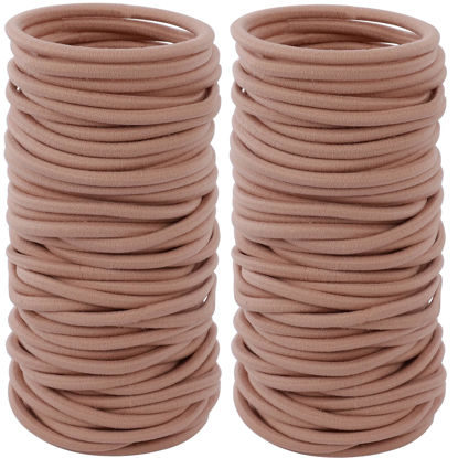 Picture of 100PCS Hair Tie, 4MM Elastic Hair Ties No Damage Ponytail Holder for Women, Men and Girls (4mm Beige Blonde)