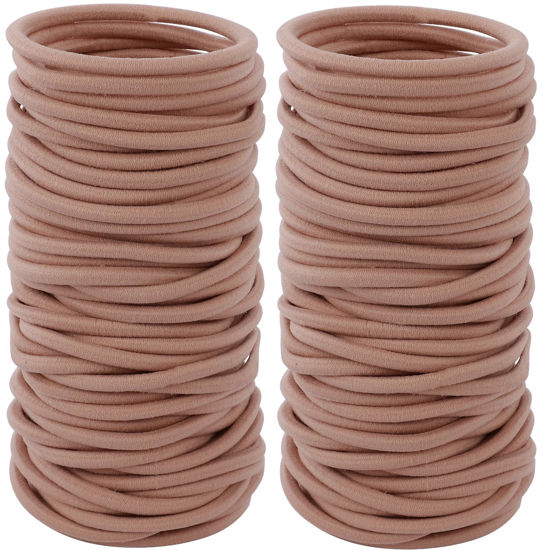 Picture of 100PCS Hair Tie, 4MM Elastic Hair Ties No Damage Ponytail Holder for Women, Men and Girls (4mm Beige Blonde)