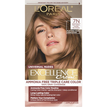 Picture of L’Oréal Paris Excellence Universal Nudes Permanent Hair Color, Ammonia Free Hair Dye for Gray Hair Coverage, 7N Natural Dark Blonde, 1 Hair Dye Kit
