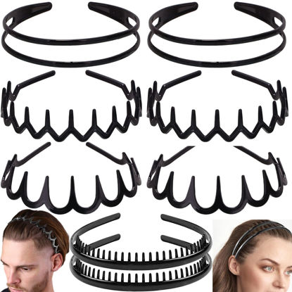 Picture of ULTIMUTE 8 PCS Fashion Effortless Plastic Headbands with Teeth Comb Black Skinny Headbands No Slip Hair Accessories Bands for Women Men Teen Girls, Lacquered Black