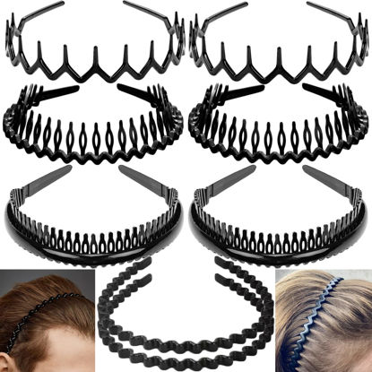 Picture of ULTIMUTE 8 PCS Fashion No Slip Effortless Plastic Headbands with Teeth Comb Black Skinny Headbands Hair Accessories Bands for Women Men Teen Girls, Classic Black Bright