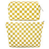 Picture of SOIDRAM 2 Pcs Checkered Makeup Bag Large Cosmetic Bag Toiletry Bag Makeup Pouch Travel Bag Organizer Cute Makeup Brushes Aesthetic Accessories Storage Bag for Women Golden Yellow
