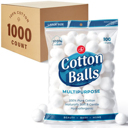 Picture of DecorRack 1000 [Large] Cotton Balls Bulk Pack for Make-Up, Nail Polish Removal, Applying Oil Lotion or Powder, Multi-Purpose Balls Made from 100% Natural Cotton, Soft and Absorbent (1000 Count)