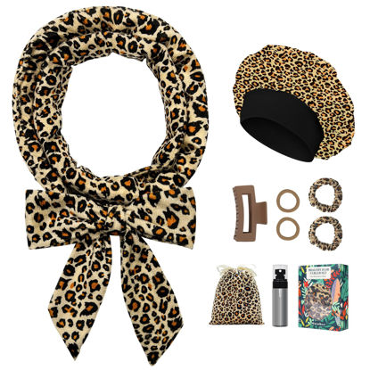 Picture of Gwabee No Heat Overnight Curl Headband - 70" Soft Ribbon Wrap for Long Hair, 9 PCS Curling Rods Set - Leopard Print Curls Headband