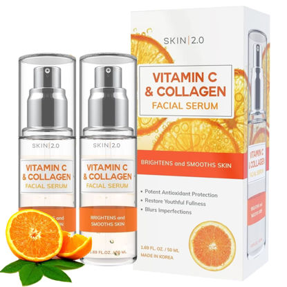 Picture of Vitamin C Serum With Collagen - Dermatologist Tested Korean Skin Care for Dark Spots & Skin Brightening - Anti Aging & Acne Facial Serum - Cruelty Free - For All Skin Types - 1.69oz (2pk) by Skin 2.0