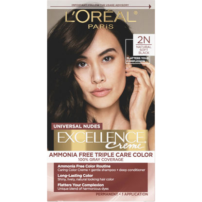 Picture of L’Oréal Paris Excellence Universal Nudes Permanent Hair Color, Ammonia Free Hair Dye for Gray Hair Coverage, 2N Natural Soft Black, 1 Hair Dye Kit