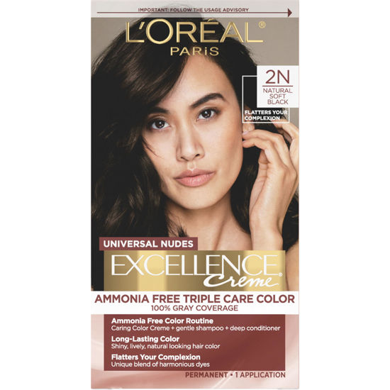 Picture of L’Oréal Paris Excellence Universal Nudes Permanent Hair Color, Ammonia Free Hair Dye for Gray Hair Coverage, 2N Natural Soft Black, 1 Hair Dye Kit