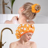 Picture of 2 Sets Large Shower Caps for Women, Waterproof Shower Cap Double Layers Bath Caps Stocking Stuffers for Women Long Thick Hair (Purple/Orange)