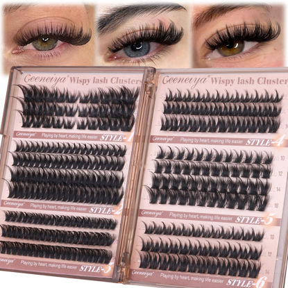 Picture of Geeneiya Wispy Lash Clusters 6 Styles Eyelash Clusters Natural Cluster Eyelash Extensions D Curl Individual Lashes 9-16mm DIY Lash Extension for Beginners(Wispy/Manga/Cat Eye/Natural/Spiky/Cross)