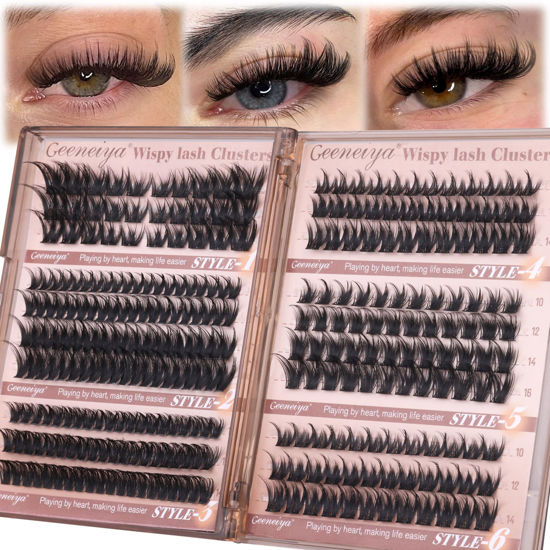 Picture of Geeneiya Wispy Lash Clusters 6 Styles Eyelash Clusters Natural Cluster Eyelash Extensions D Curl Individual Lashes 9-16mm DIY Lash Extension for Beginners(Wispy/Manga/Cat Eye/Natural/Spiky/Cross)