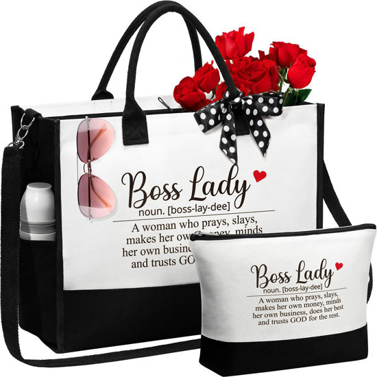 Picture of Boss Lady Gifts for Women, Best Boss Gifts for Women Christmas Gifts for Boss Lady Cool Gifts for Bosses Female Funny Boss Gifts Appreciation Gifts Boss Lady Birthday Gifts -Canvas Tote Bag Makeup Bag