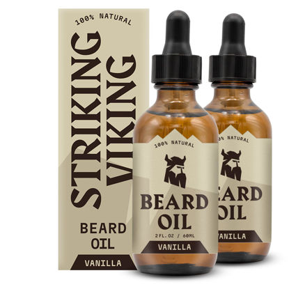Picture of Striking Viking Beard Oil for Men, Vanilla (Large 2 oz) - Natural with Argan & Jojoba Oils - Softens, Smooths & Strengthens Beard Growth - (Pack of 2)